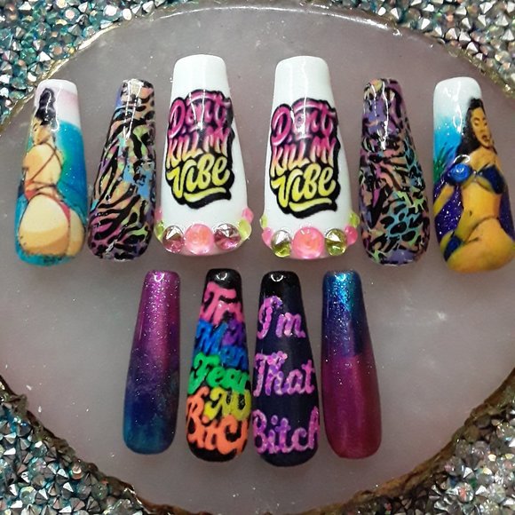 Handmade Hard Gel XL Coffin Press On Nails - Picture 1 of 5